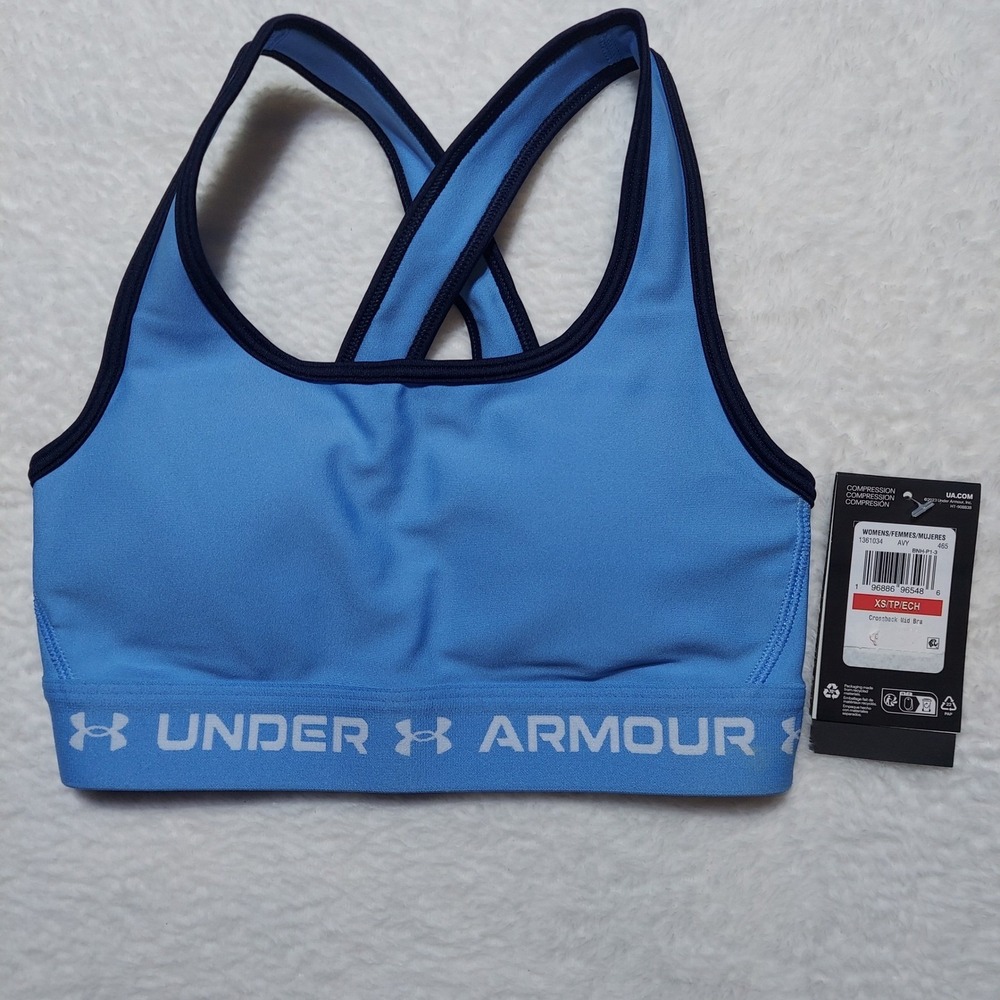 Under Armour Crossback Mid Bra Womens XS Blue NWT 1361034 Compression Sport